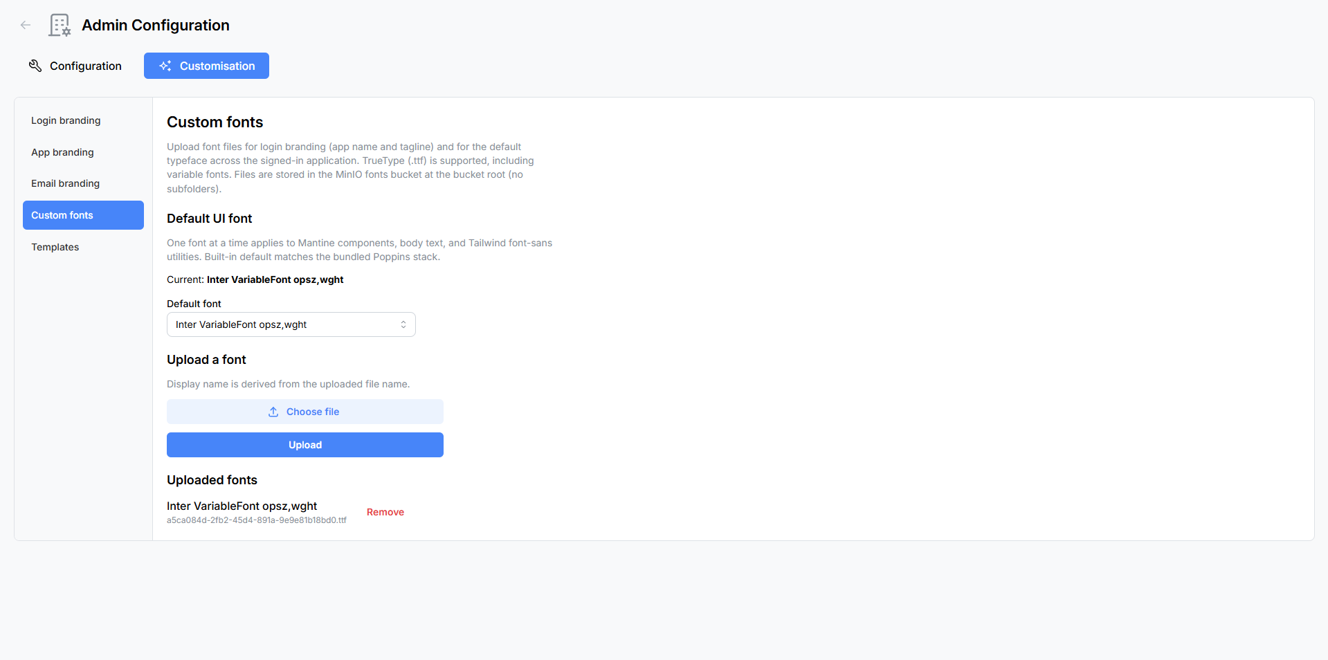 Custom fonts panel