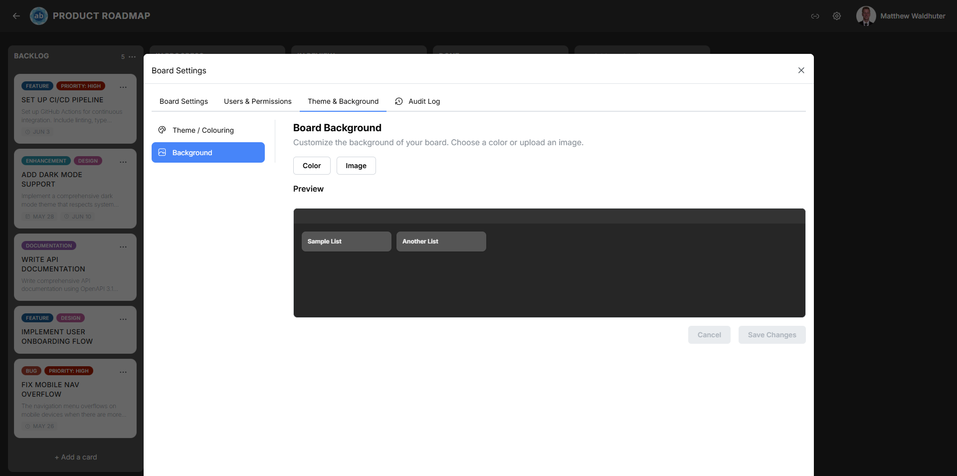 Board background settings