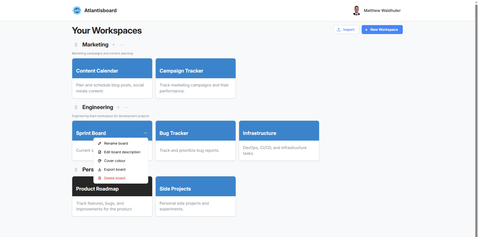 Board card context menu
