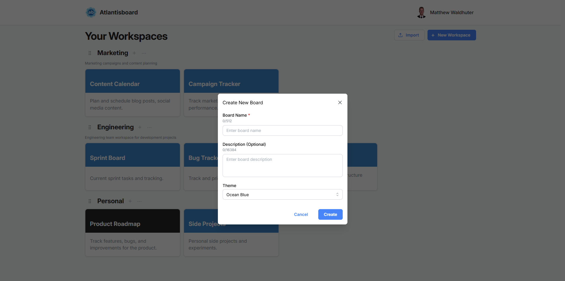 Create board dialog