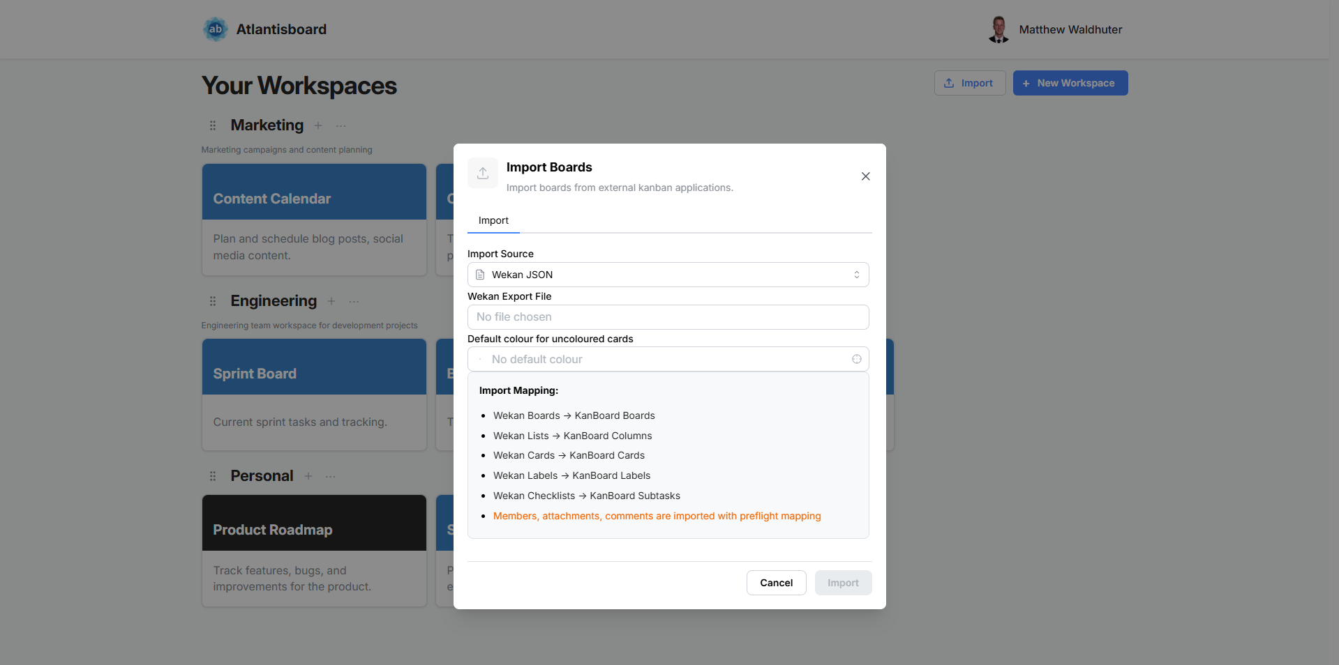 Import modal