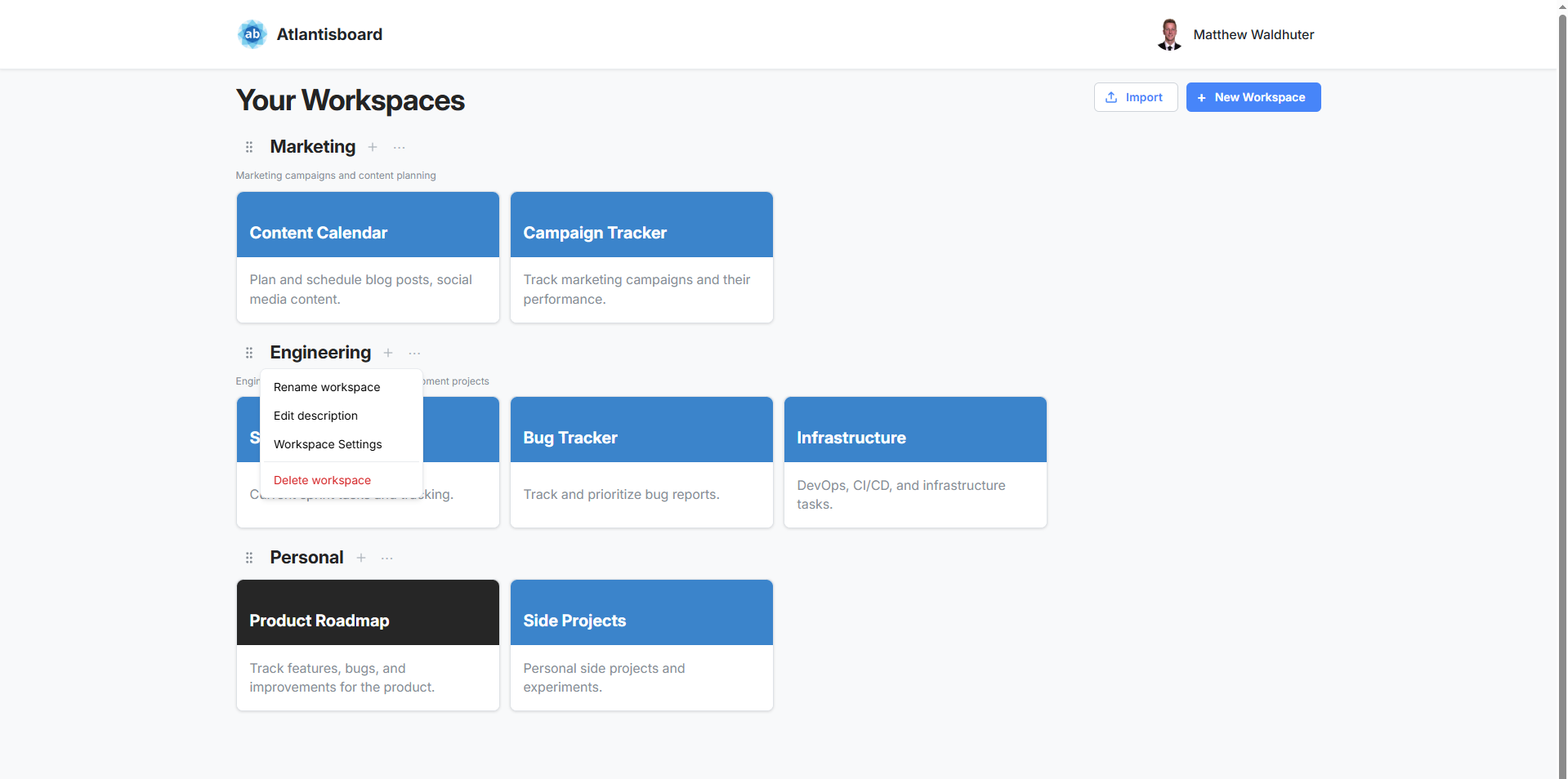 Workspace context menu